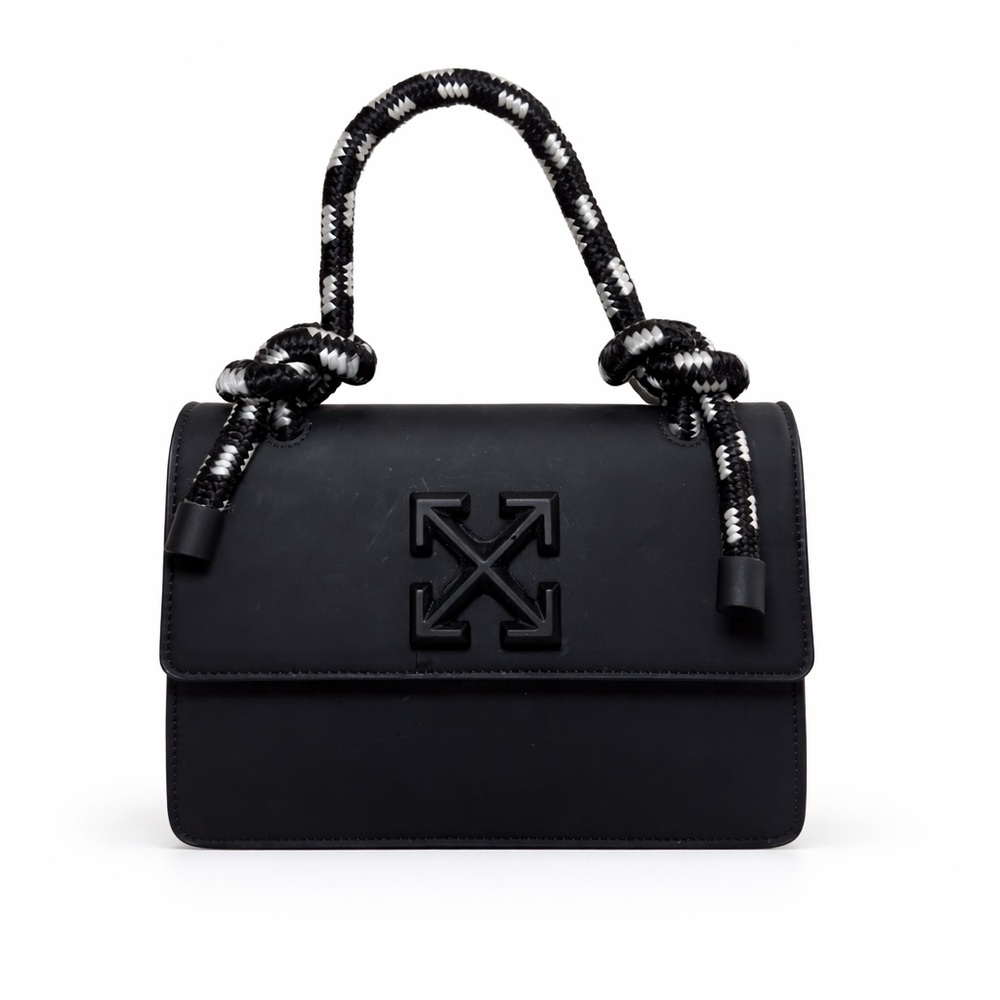 Off-White Black Leather Mini Bag with Rope Handles Red Interior